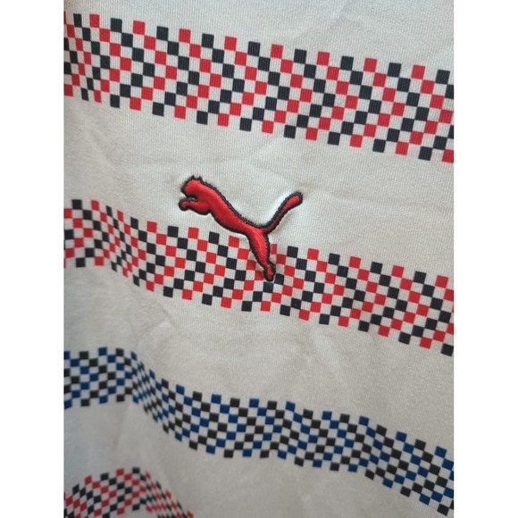 Puma Golf Polo Shirt Mens Medium White Black Checkered Stripe Cool Cell Tech - Picture 4 of 10